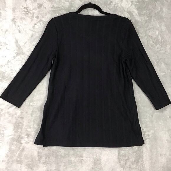 Bobeau Women's Medium Black Wide Rib Knit Top Crew Neck 3/4 Sleeve Side Slit - Picture 3 of 10